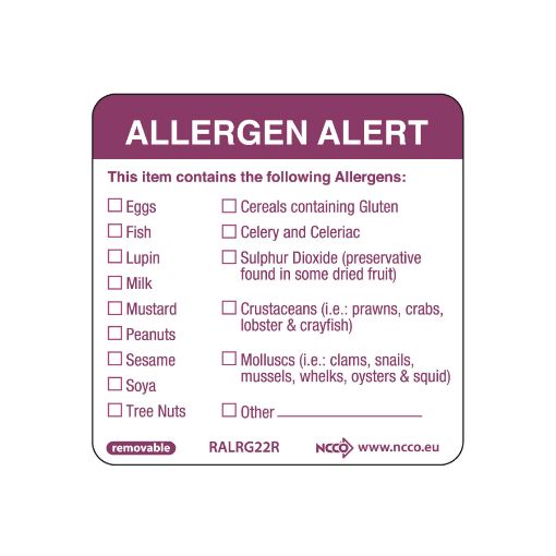 50mm (2″) English Removable Allergen Alert Label