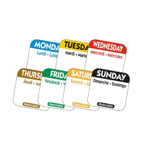 25mm (1") Trilingual Removable Day of the Week Label