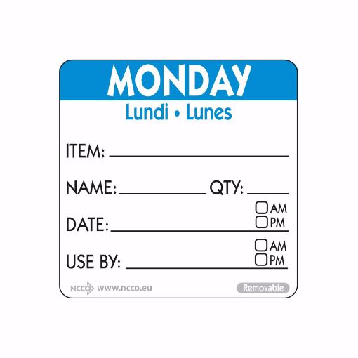 Picture of 50mm (2″) Trilingual Item, Date, Use By Removable Labels - Monday