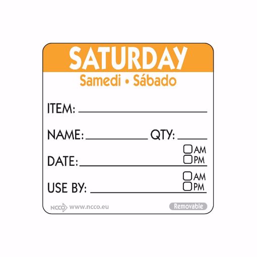 Picture of 50mm (2″) Trilingual Item, Date, Use By Removable Labels - Saturday