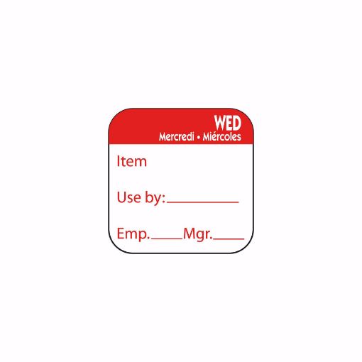 Picture of 25mm (1") Trilingual Dissolving Use By Labels - Wednesday