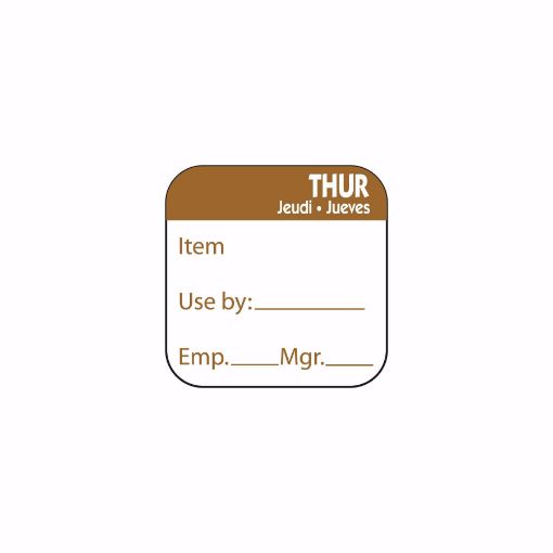 Picture of 25mm (1") Trilingual Dissolving Use By Labels - Thursday