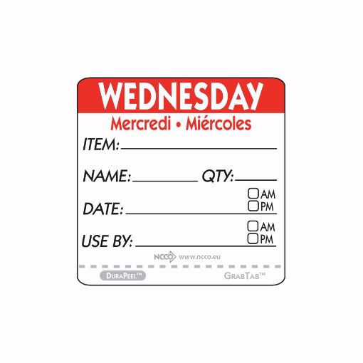 50mm (2") Trilingual Item/Date/Use By DuraPeel Labels - Wednesday