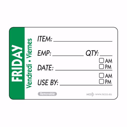 Picture of 50mm (2") Trilingual Item-Date-Use By Removable Label - Friday