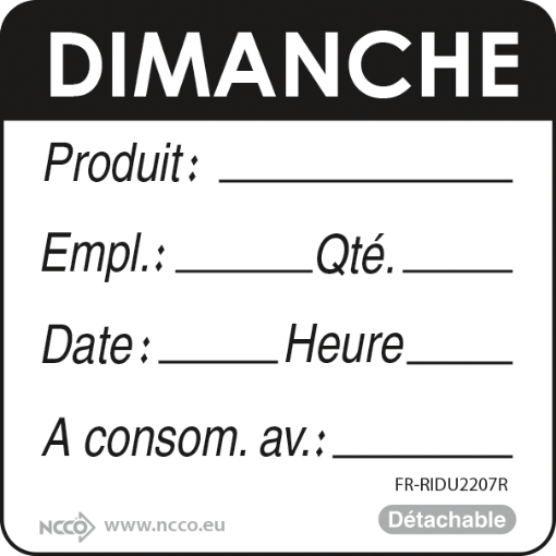 Image de Étiquettes Article/Date/DLC Jour de la semaine – Dimanche 50 mm (2″) retirables trilingues